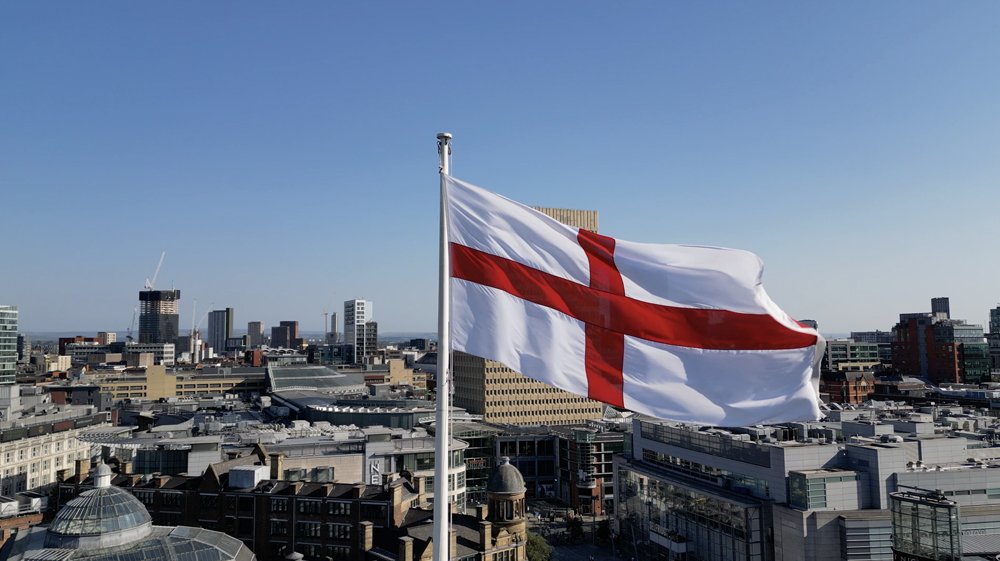 England flag in Manchester UK stock video footage