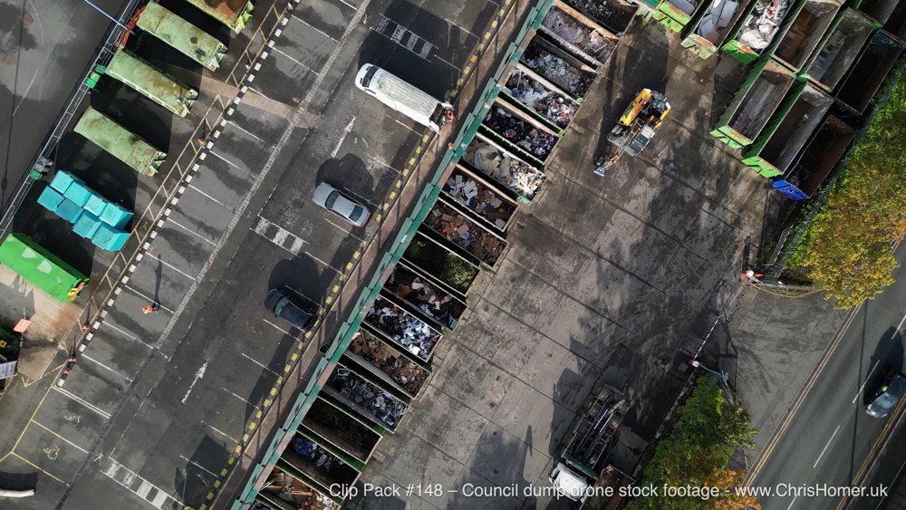 Council dump and recycling centre drone stock video footage