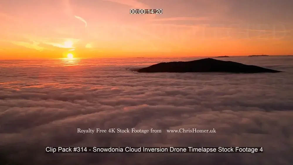 Clip Pack #314 - Snowdonia Cloud Inversion Drone Timelapse Stock Footage