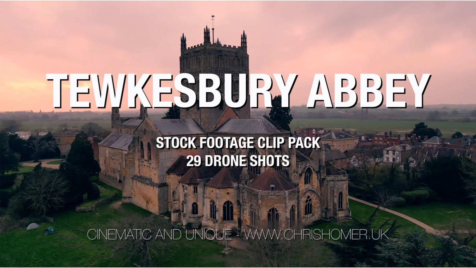 Tewkesbury Abbey Drone Stock Footage and Timelapse - Clip Pack #326