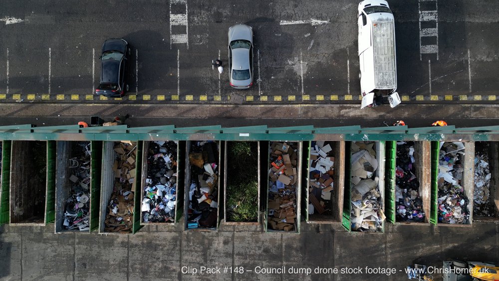 Council dump and recycling centre drone stock footage