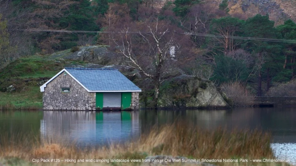 Llyn Ogwen boathouse stock video footage