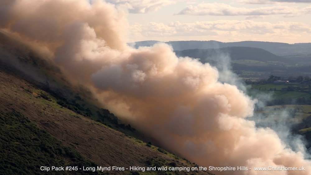 Clip Pack #245 - Long Mynd Fires - Hiking and Wild Camping on the Shropshire Hills Stock Footage