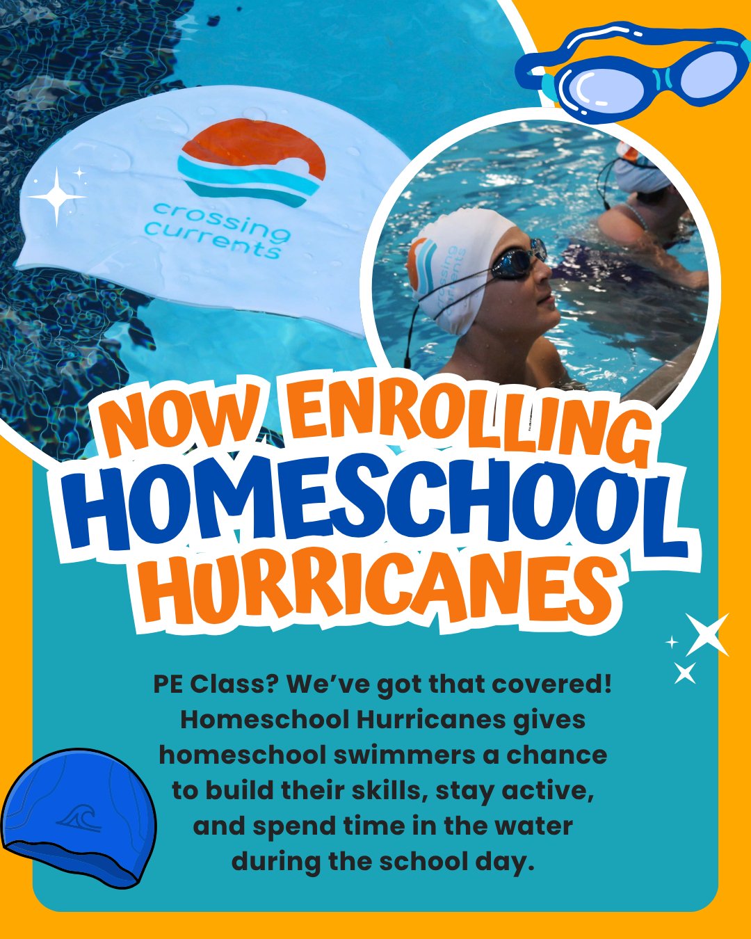 🏊&zwj;♀️ PE class? We&rsquo;ve got that covered.

Homeschool Hurricanes gives homeschool swimmers a chance to build their skills, stay active, and spend time in the water during the school day.

Swimmers work on stroke technique, endurance, and over