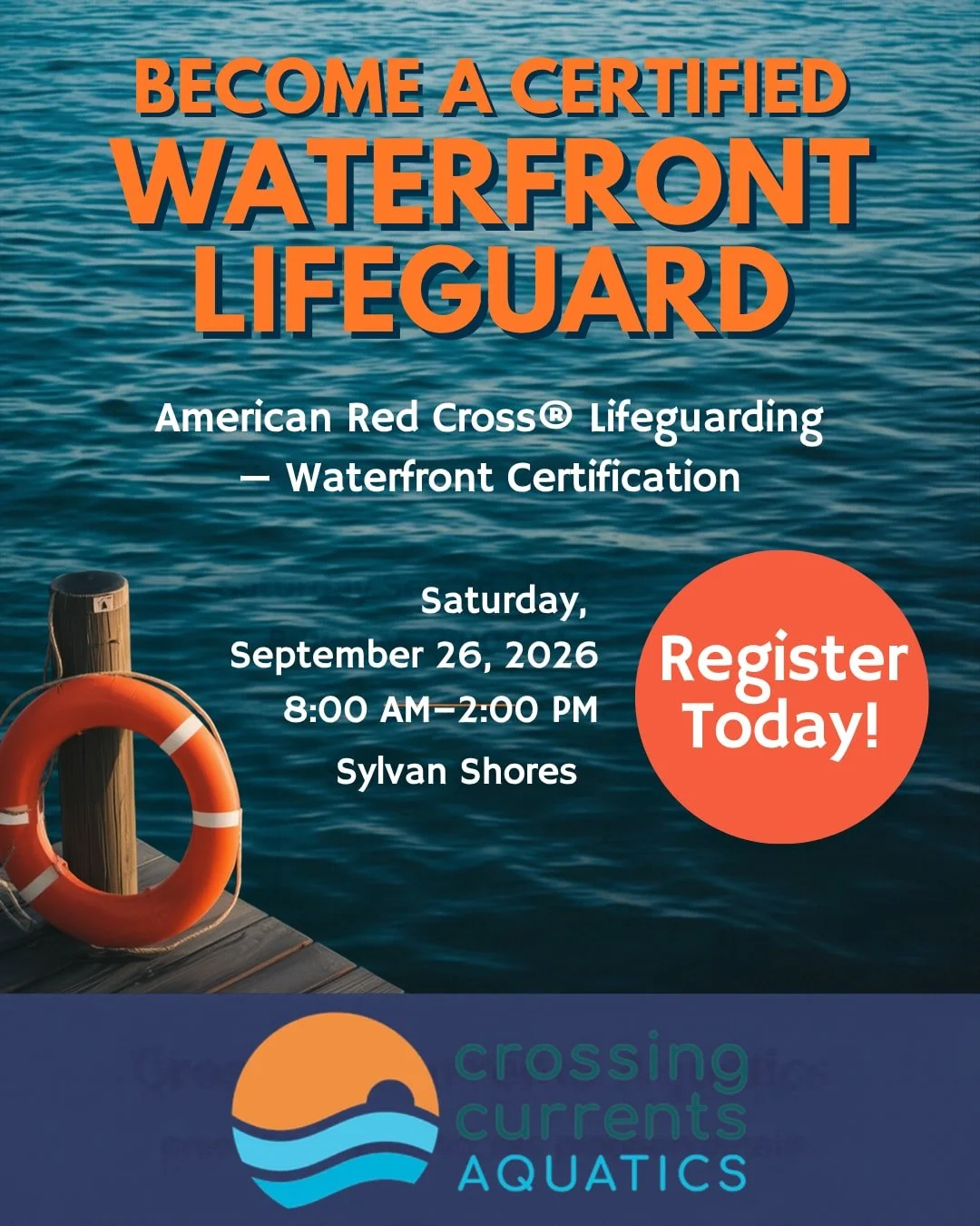 Ready to lifeguard the waterfront? 

Our American Red Cross Lifeguarding - Waterfront Certification course is THIS Saturday, September 26, 8:00 AM-2:00 PM at Sylvan Shores.

Learn rescue skills, emergency response, CPR/AED &amp; First Aid, and earn a