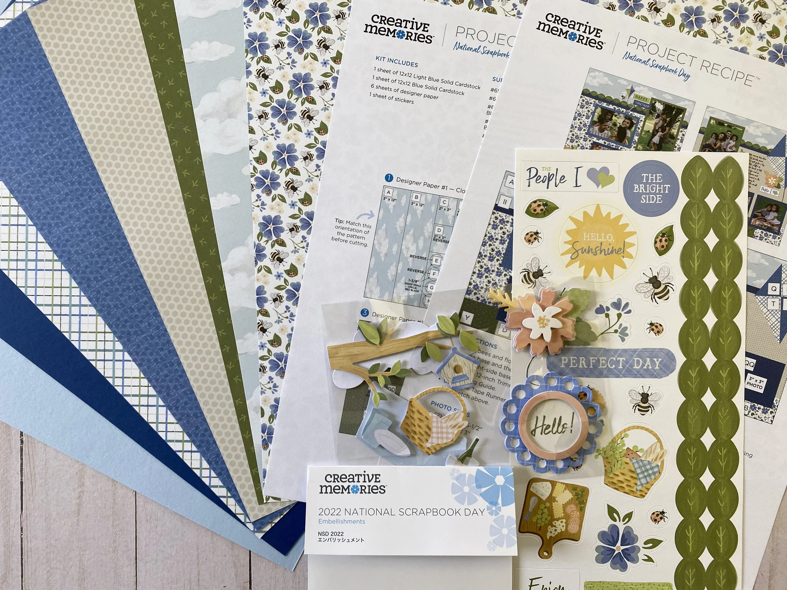 NSD National Scrapbook day Kit 2022 Bee themed, with sticker strip and  Embellishments