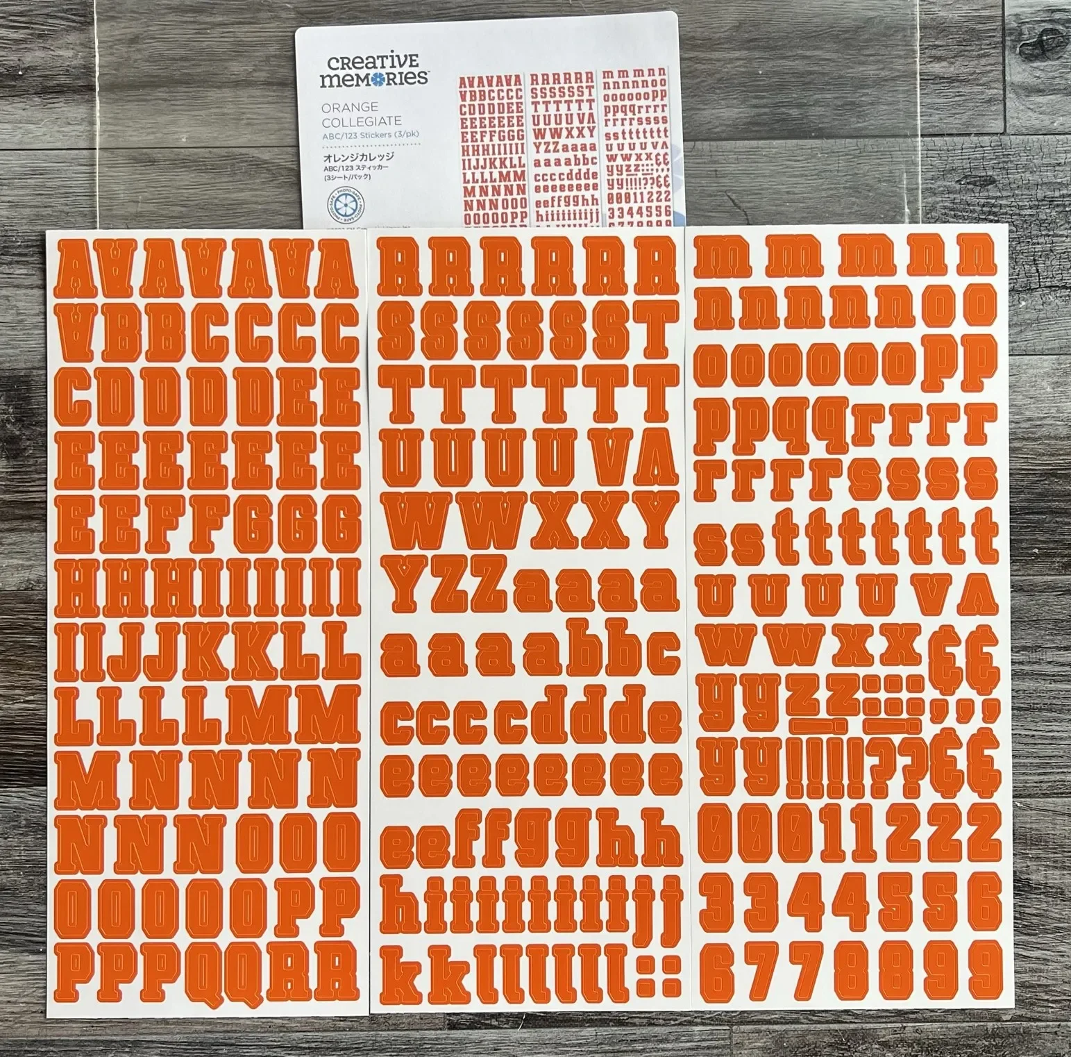 Orange Collegiate ABC/123 Stickers (3/pk)