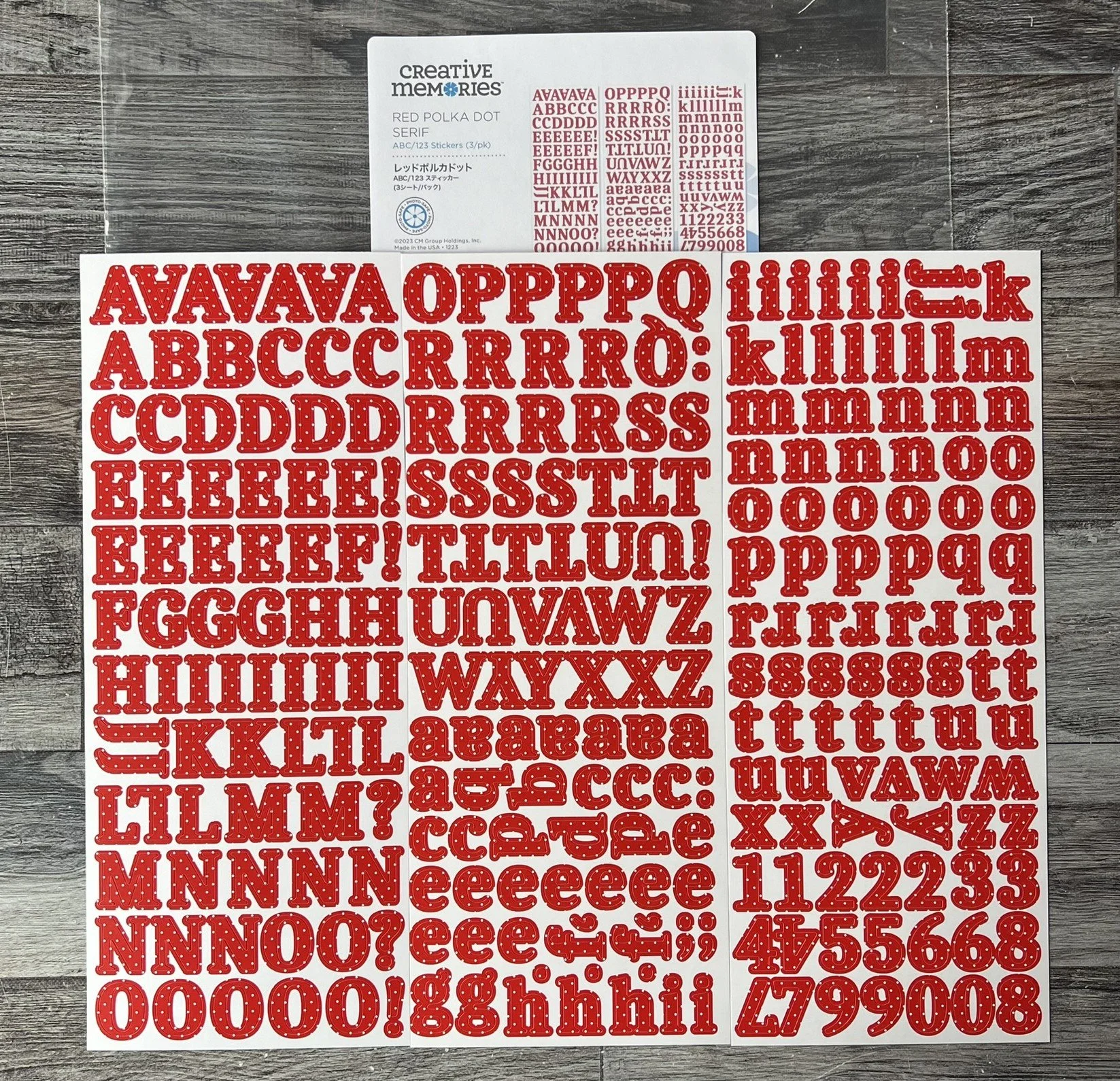 Red Polka Dot Serif ABC/123 Stickers (3/pk)
