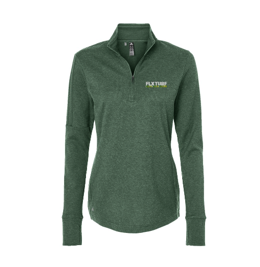 Green quarter-zip fleece pullover with 'FLX TURF' logo on the chest.