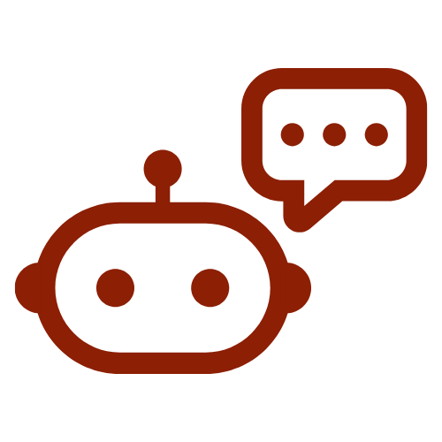 Chatbot icon with a speech bubble containing three dots.