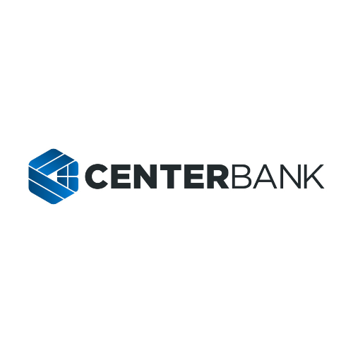 Center Bank logo with a geometric blue icon and bold black and gray text.