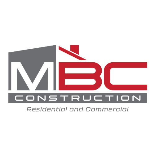 Logo for MBC Construction with a gray house outline and red and gray text, indicating residential and commercial construction services.