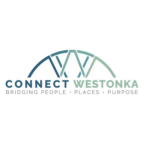Logo for Connect West Tonka featuring a stylized bridge design with the words "Connect West Tonka" and the tagline "Bridging People, Places, Purpose."