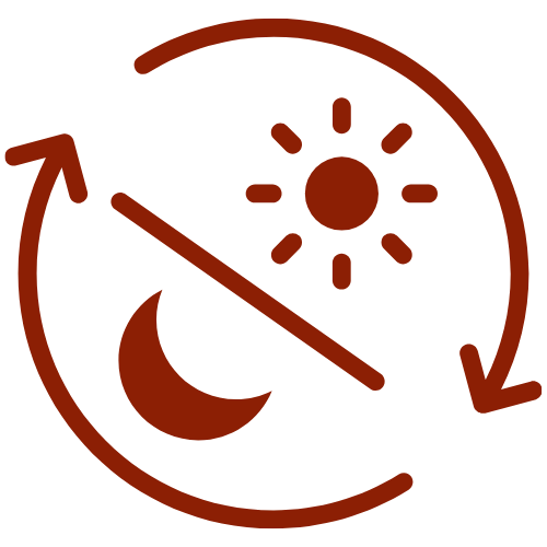 Symbol of day and night transition with sun, moon, and arrows