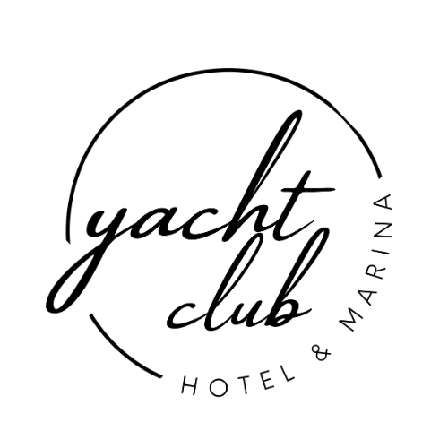 Logo for Yacht Club Hotel & Marina with stylized text and a circular design.