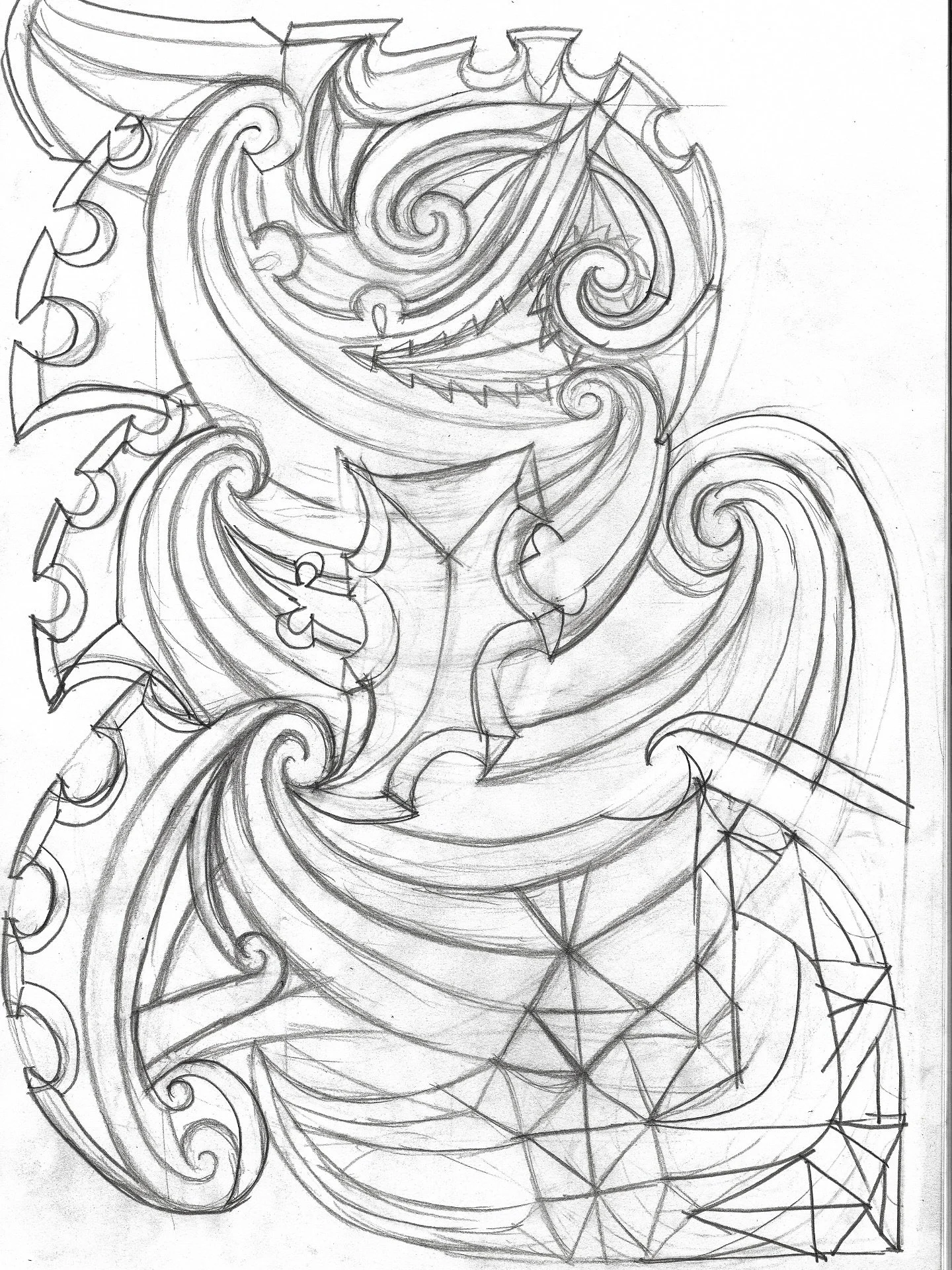 Sketch for a 3d model, that I drew tonight. Loose. Fat. Chunky lines and heavy. Movement internally. Held in the frame of the drawing, which outside of the frame can be turned across axis in the 3d model. #maori #māori #drawing #art #digitalart #toim