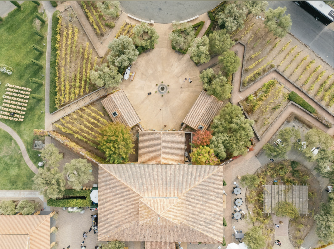 Luxury vineyard wedding venue showcasing manicured greenery, expansive lush landscapes, and Mediterranean-inspired architecture, ideal for elevated full-service wedding design and destination celebrations.