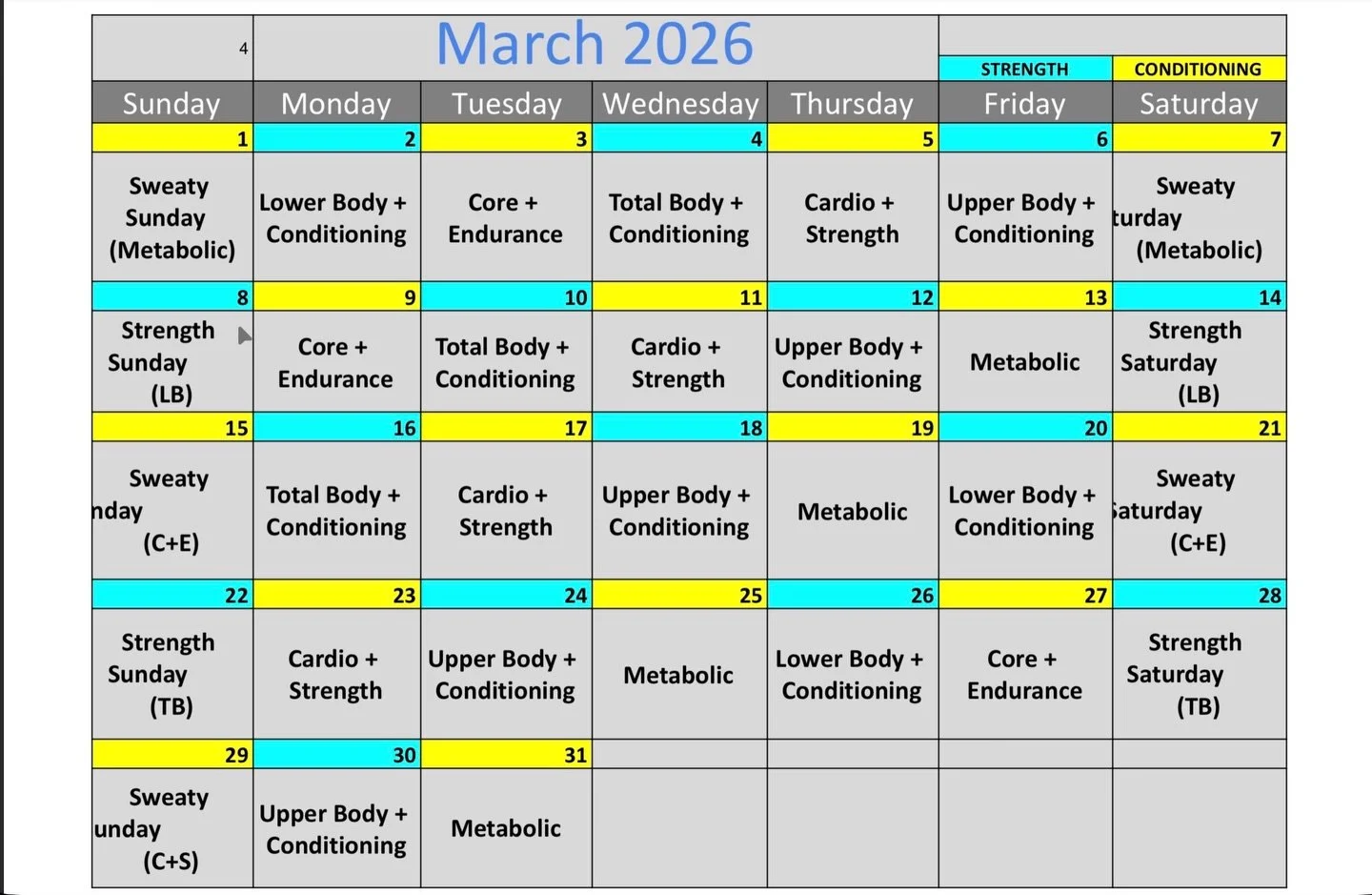 March Group Classes in session! Let&rsquo;s break into spring with strength + sweaty sessions. Contact us for your first free class! 💪🔥