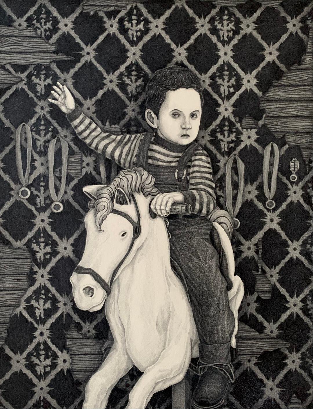 Dejando El Pasado, 2023, Graphite Drawing on Toned Paper, Image Size 13 x 10 inches on 17.5 x 14 inch paper