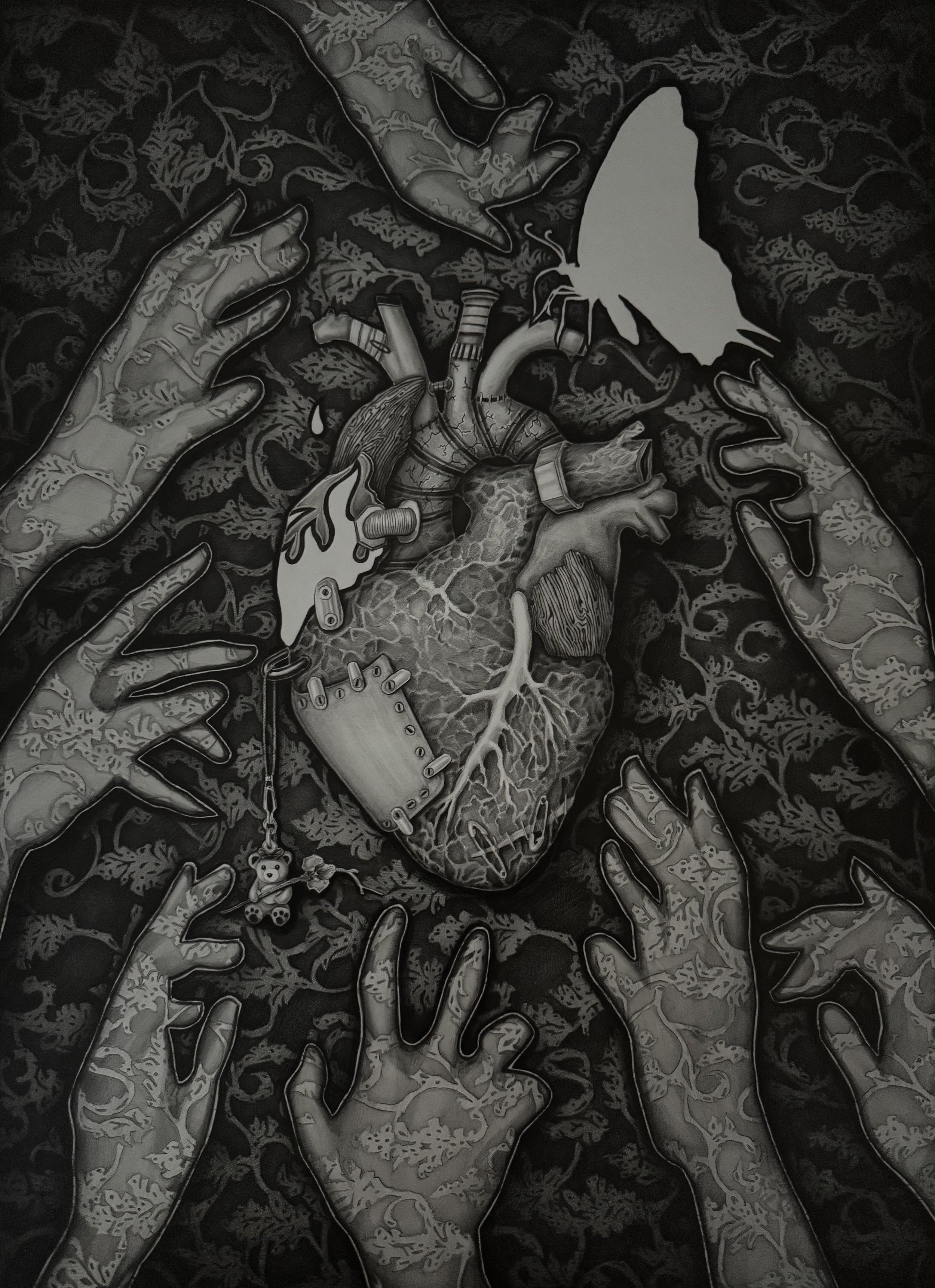 Grabado en la piel, 2026, Graphite on Bristol Paper, 22 x 16 inches.