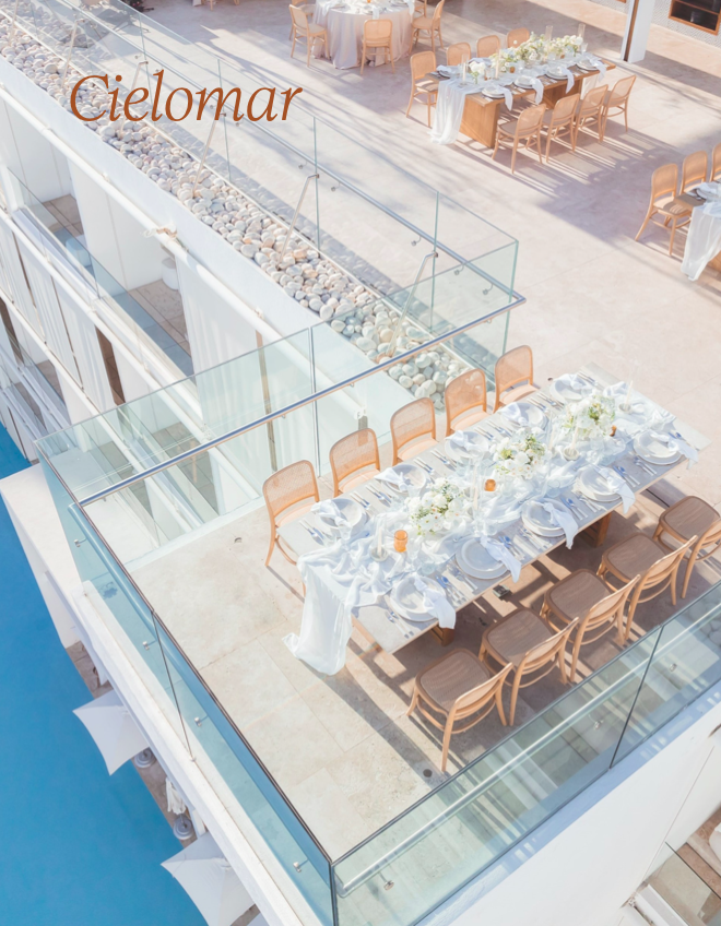 Overlooking the beach with a cultural palapa roof, this versatile space blends Cabo authenticity with breathtaking sea vistas — perfect for smaller, stylish celebrations.