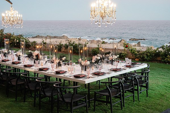 Overlooking the beach with a cultural palapa roof, this versatile space blends Cabo authenticity with breathtaking sea vistas — perfect for smaller, stylish celebrations.