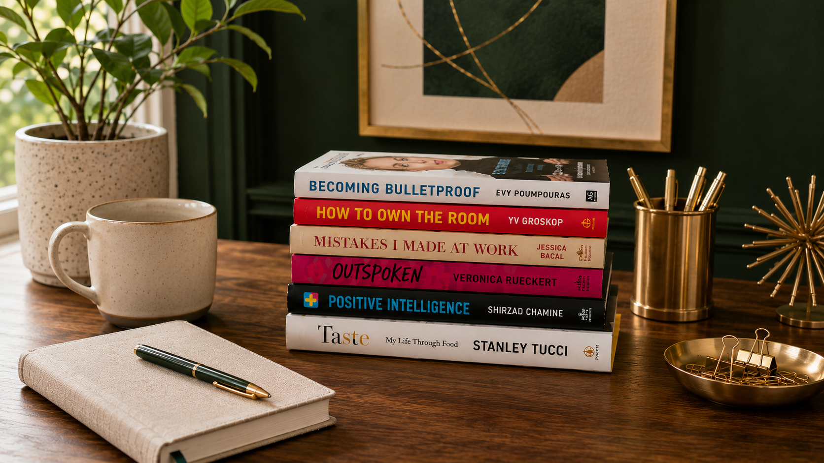 Stack of books featured in Annette Garsteck's July 2026 Reading Round-Up exploring career management, leadership, emotional intelligence, and influence.