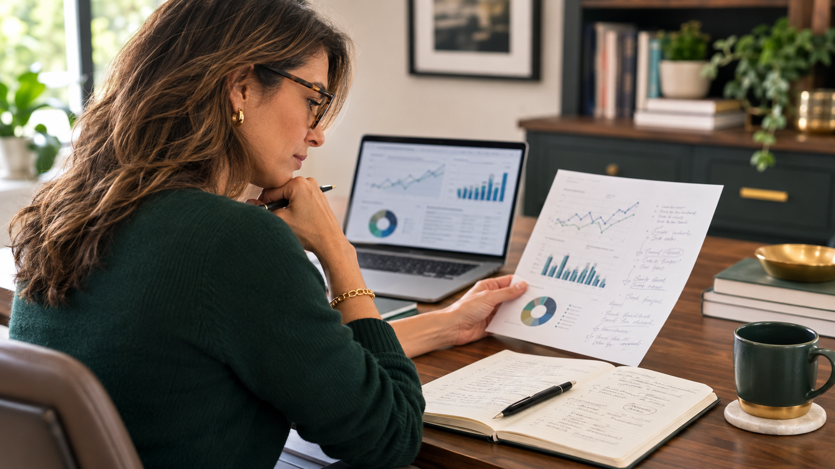 Professional Gen X woman reviewing job openings and hiring data while planning her career strategy