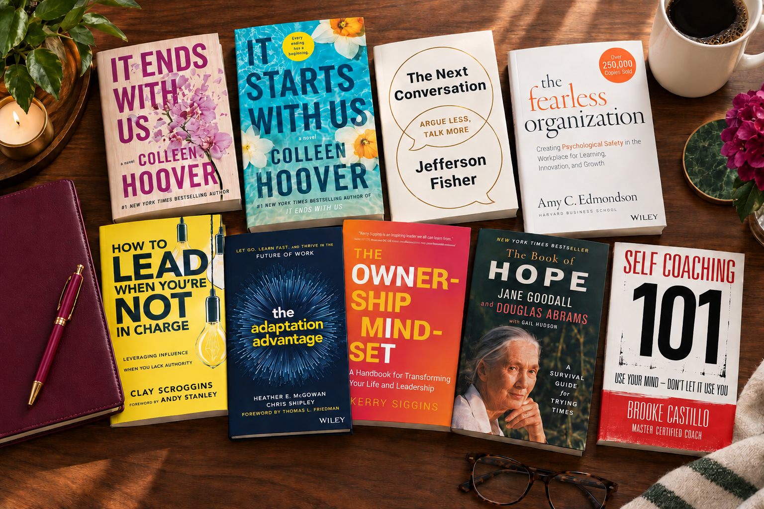 Nine books featured in Annette Garsteck's August 2026 Reading Round-Up exploring adaptability, leadership, communication, self-coaching, and the future of work.