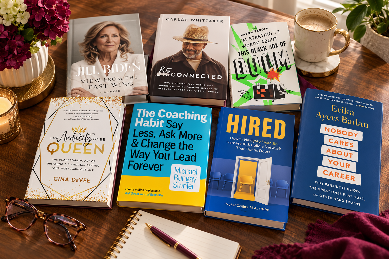 Seven books Annette Garsteck read in September 2026, featuring titles about career growth, coaching, curiosity, leadership, and personal development.