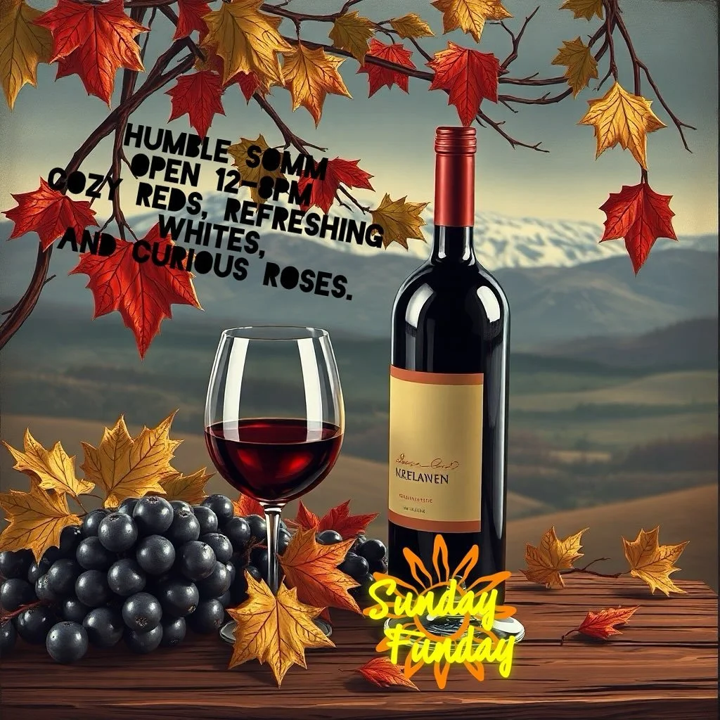 ✨🍷 Close out the weekend at Humble Somm. 

We are open today from 12 PM to 8 PM.

A wide selection of handpicked wines available to enjoy on this last day before the work week begins!