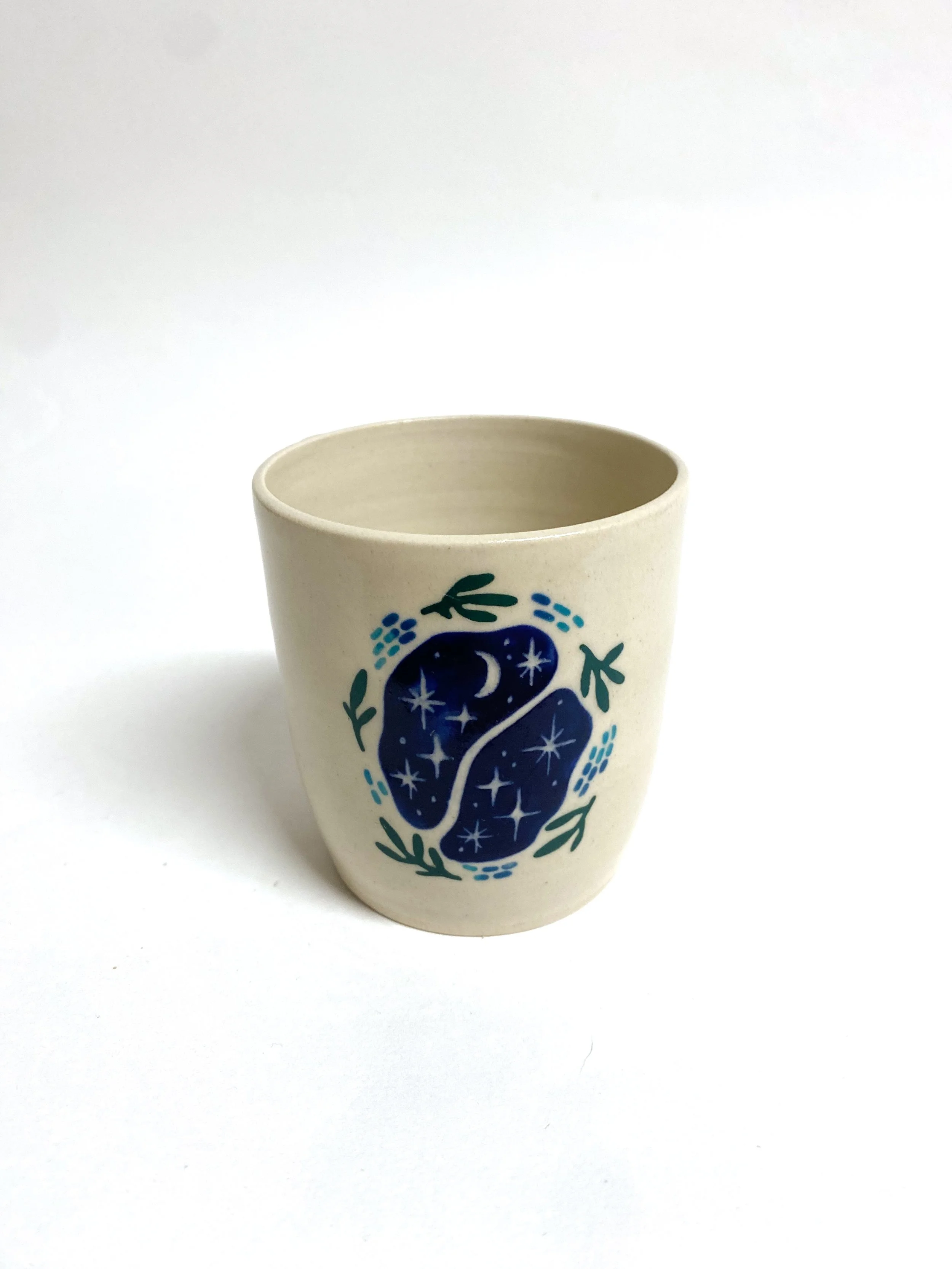 Small Cup - Blue Stars and Green Leaves