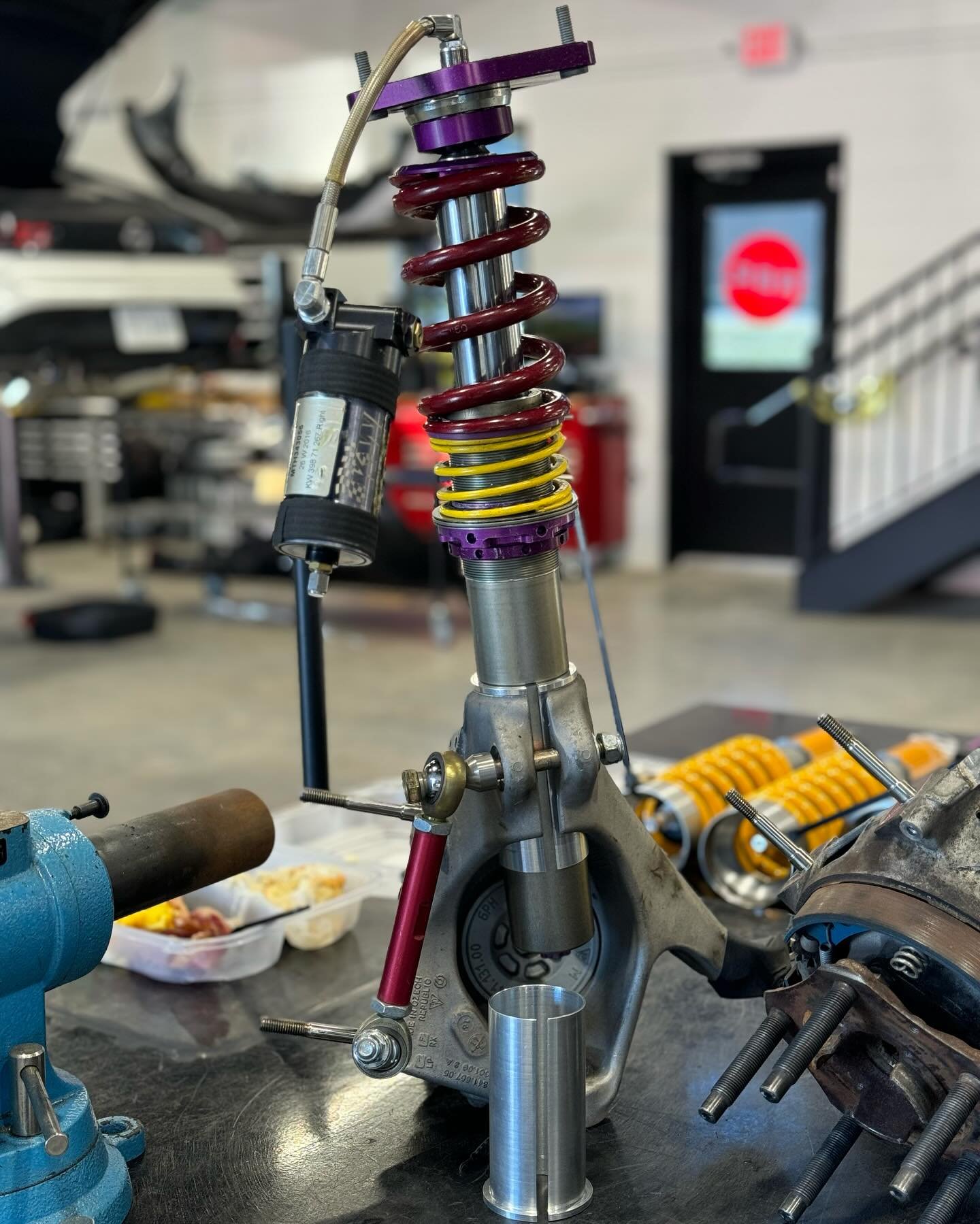 Custom made sleeves to fit KW Manthey Racing Clubsport Suspension onto a non Porsche GT car upright. @roblittle71 @redbeardracing_ @manthey_racing @porschemotorsportnorthamerica #rbr #redbeardracing @kw_suspension #kwsuspension #mantheyracing #porsch