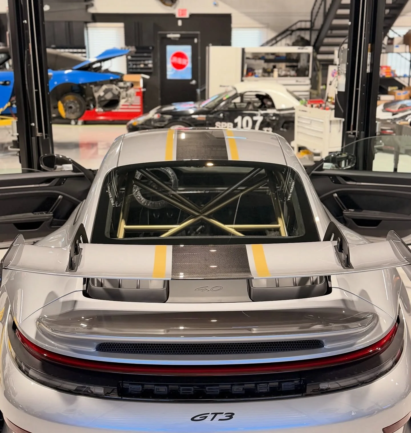 992.2 Color Matched Roll Bar Install. We are also creating sub belt brackets for the the new foldable Gen 2 Lightweight Carbon Buckets. #992gt3 #gt3 #porsche #rbr #redbeardracing @redbeardracing_ @bbiautosport @bbi.betim