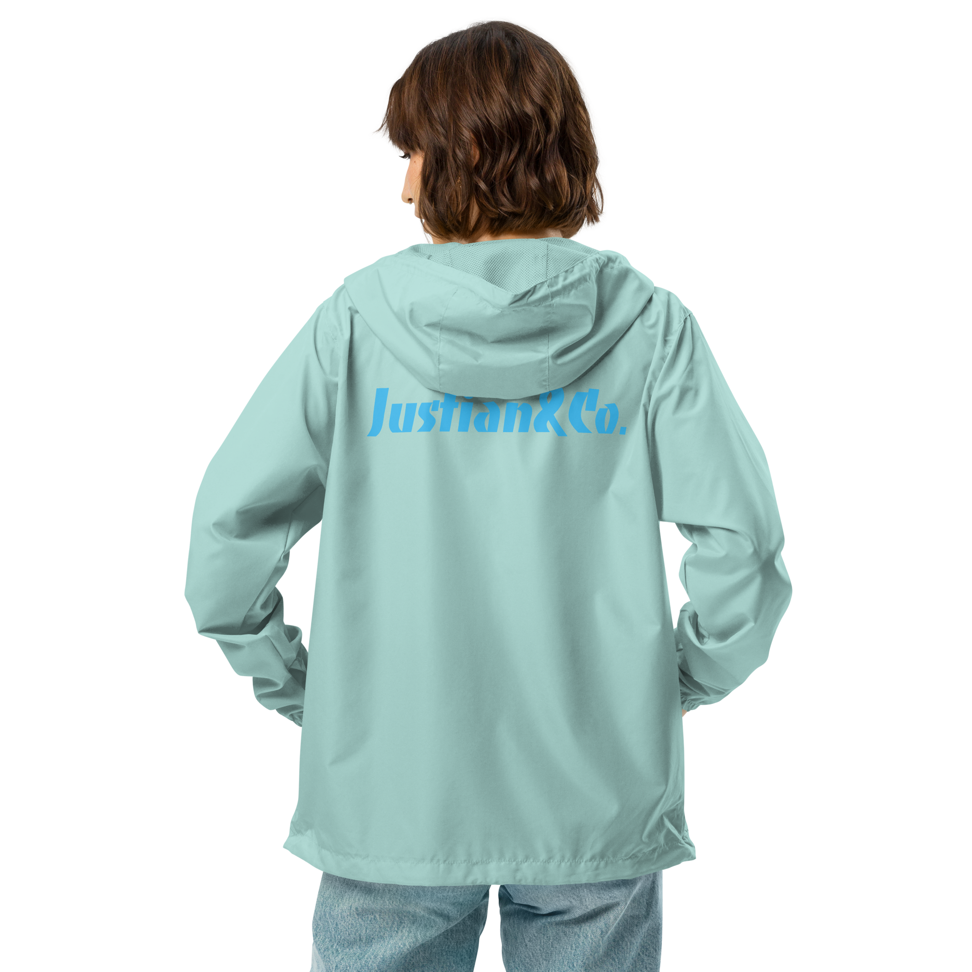 unisex-lightweight-zip-up-windbreaker-aqua-white-zipper-back-649313baef011.png