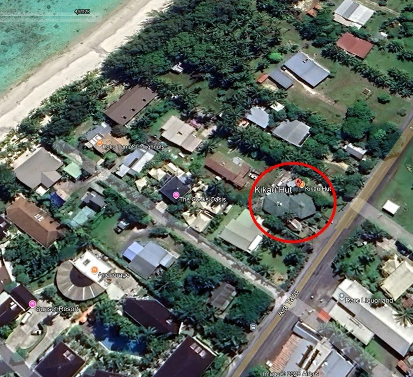Location of Kikau Hut Restaurant Rarotonga - Cook Islands