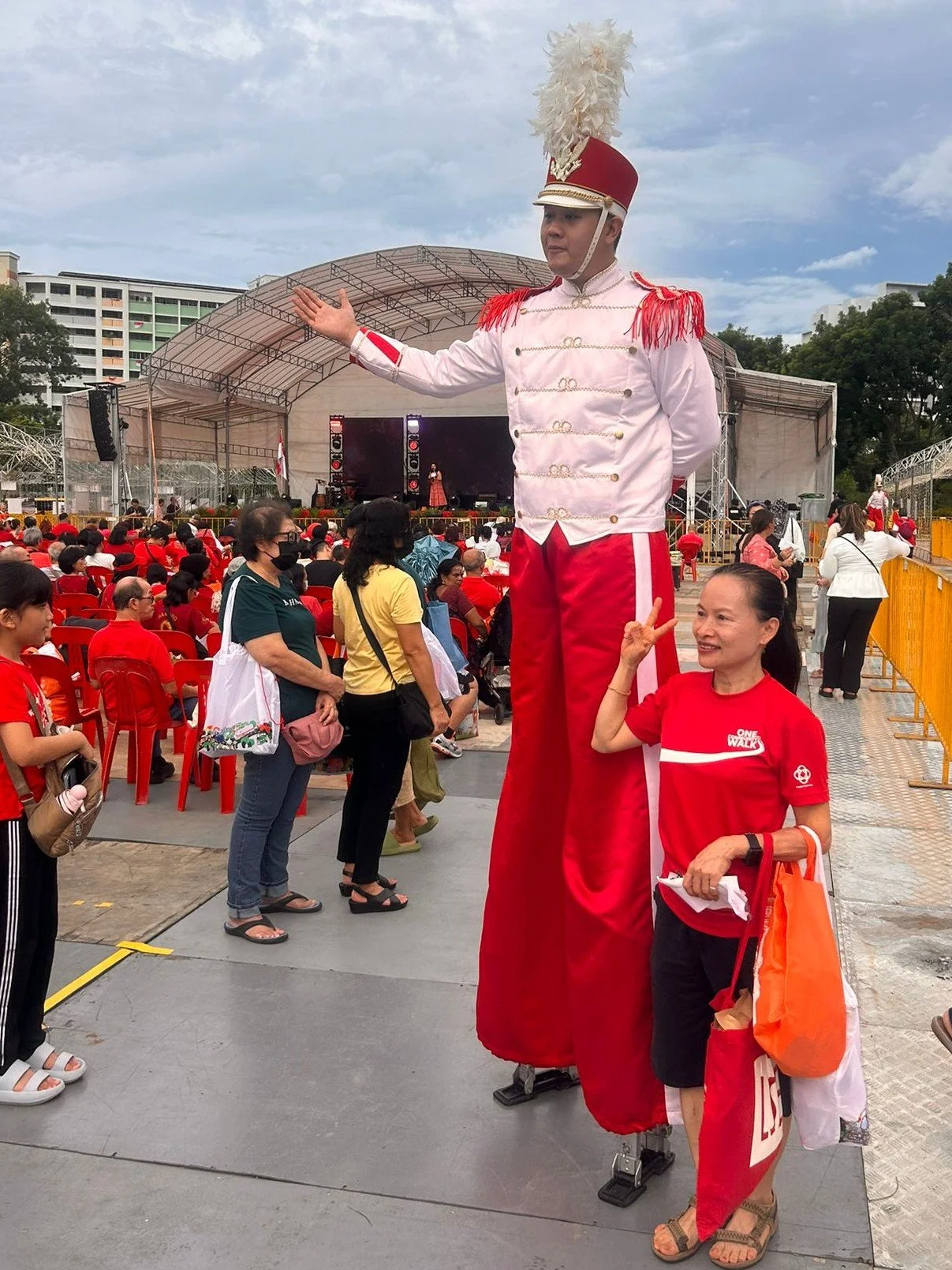 Red-and-White Toy Soldier Stilt Walker