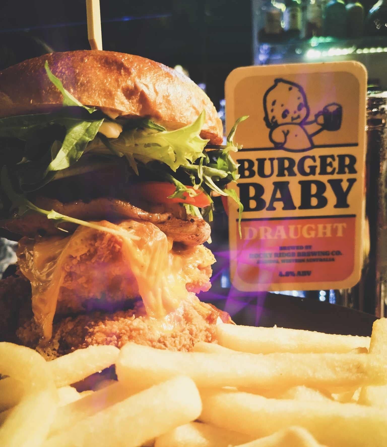 BOD this week
Double crunch chicken, grilled pineapple &amp; bacon, topped w fresh greens, tomato, house mayo mmmmmm Make it more delicious and have it with a pint of our Burger baby draught Burger Baby Margaret River, Western Australia Doust's Corne