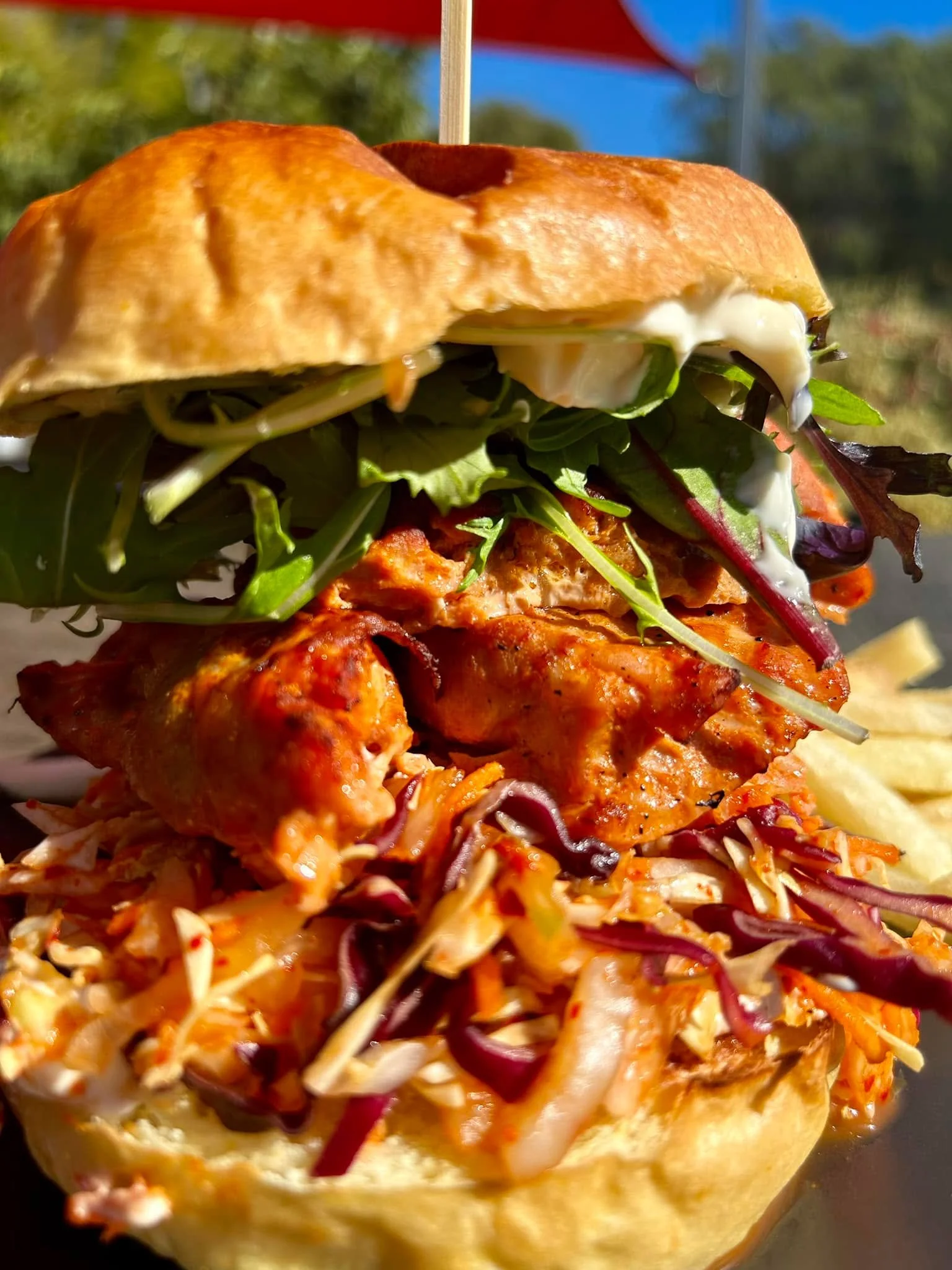 Your BOD this Weekend 
Gochujang chicken, spicy kimchi slaw, kewpie mayo, fresh greens &amp; served w chips 🍔👍 Burger BabyMargaret RiverDoust's Corner