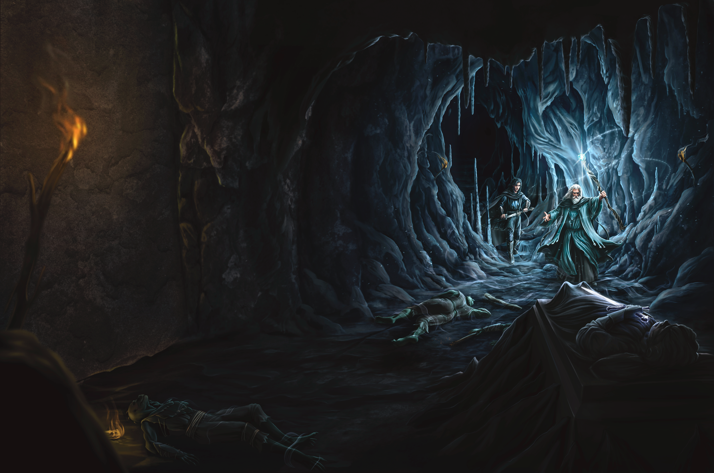 Illustration de couverture intégrale pour le roman Les Maîtres du Destin, une saga de heroic fantasy par Dimitri Chiabaut