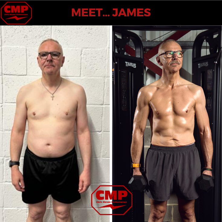 Age: 50's Biggest Challenge : After suffering a heart attack, James was unable to exercise for a year and needed help losing weight and improving his health What he'd tried in the past : Eating better and daily walks Biggest problem areas : Belly fat
