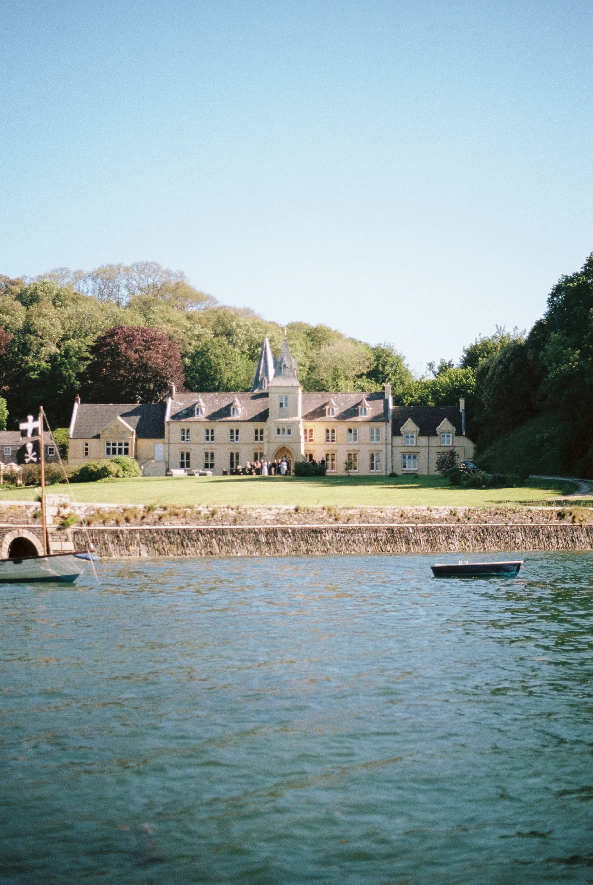 Place Manor on the Roseland captured on film by Cornwall and devon wedding photographers based in Penzance shooting analogue film on a summers day fairytale wedding venue in Cornwall