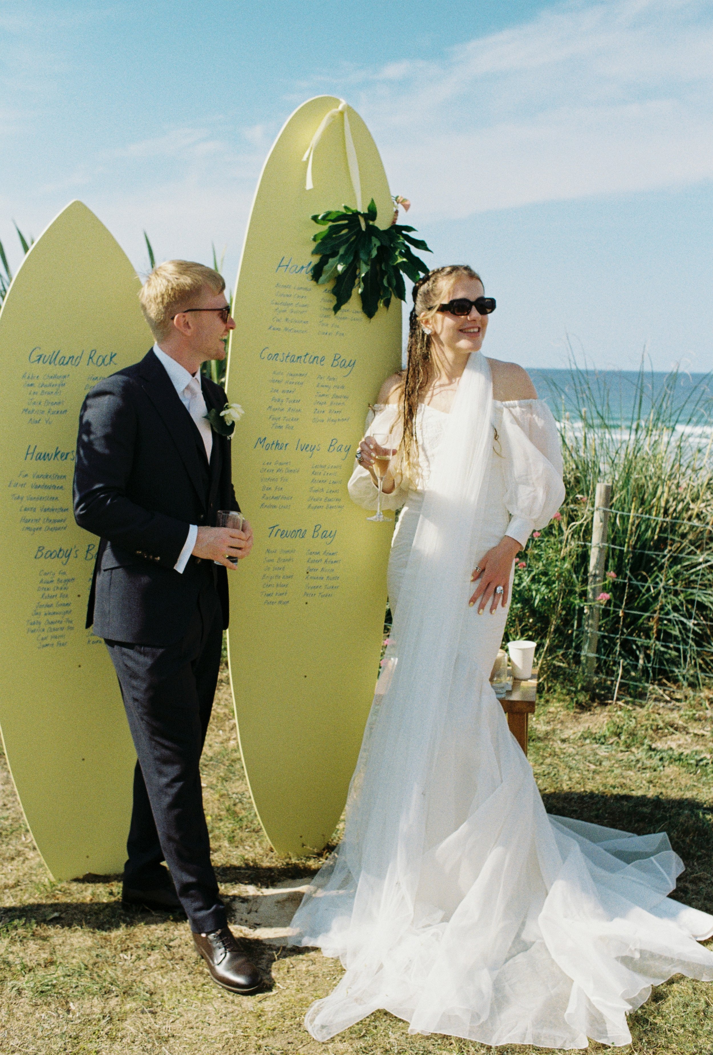 retro vibes summer beach wedding on film
