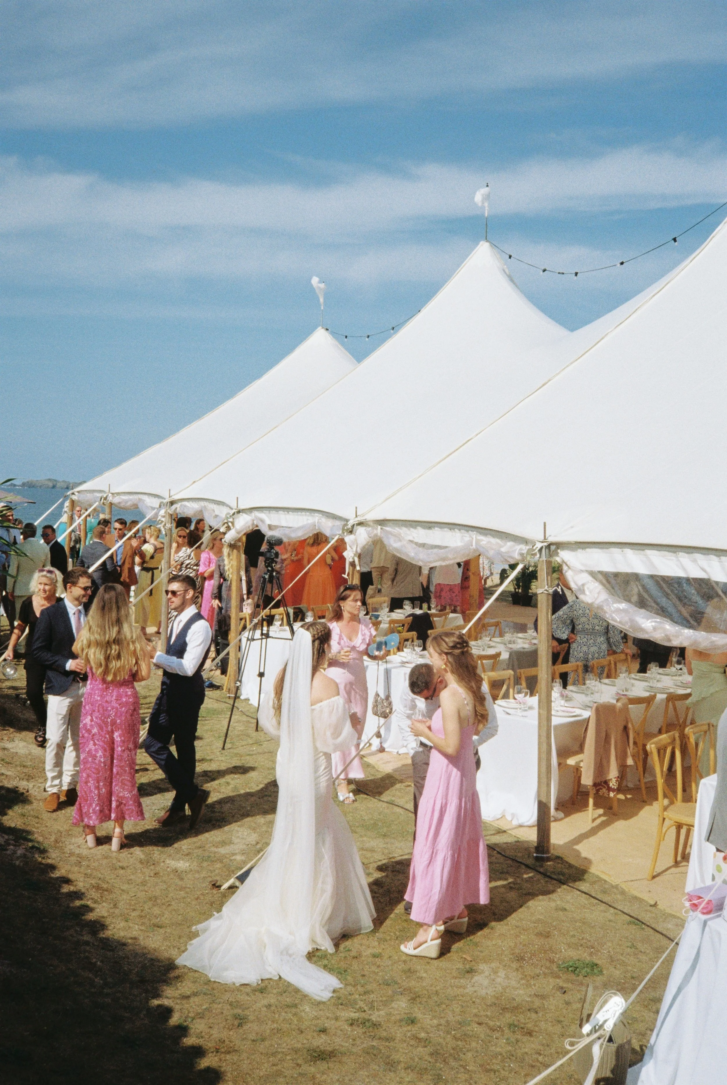 colourful summer homemade Gen Z wedding in Cornwall with garden marquee