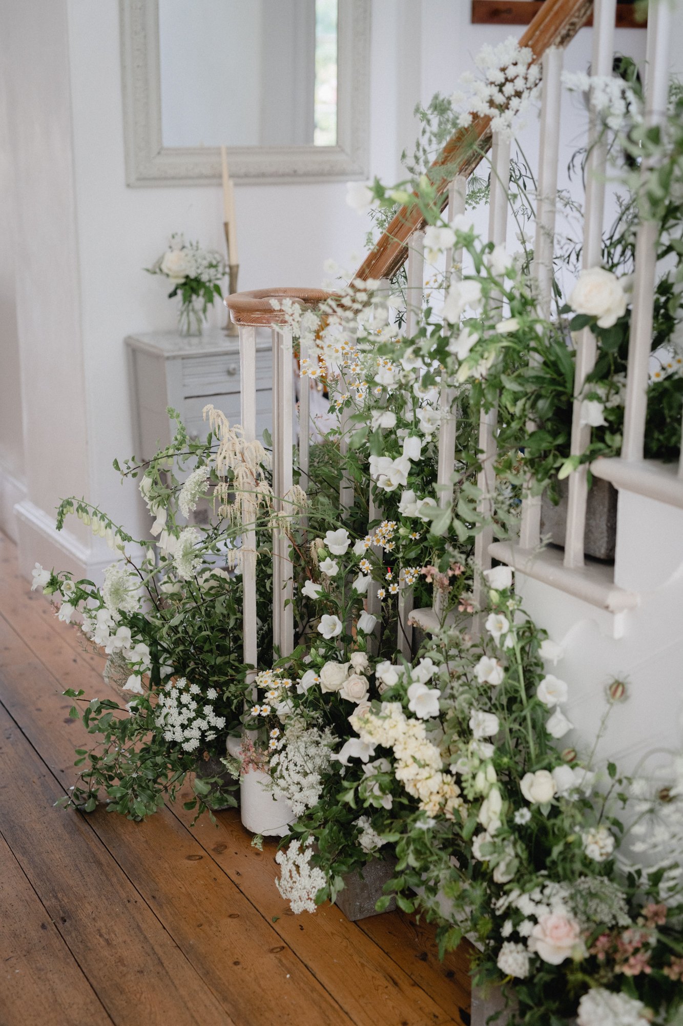 beautiful floral staircase installation details at Treseren in Cornwall