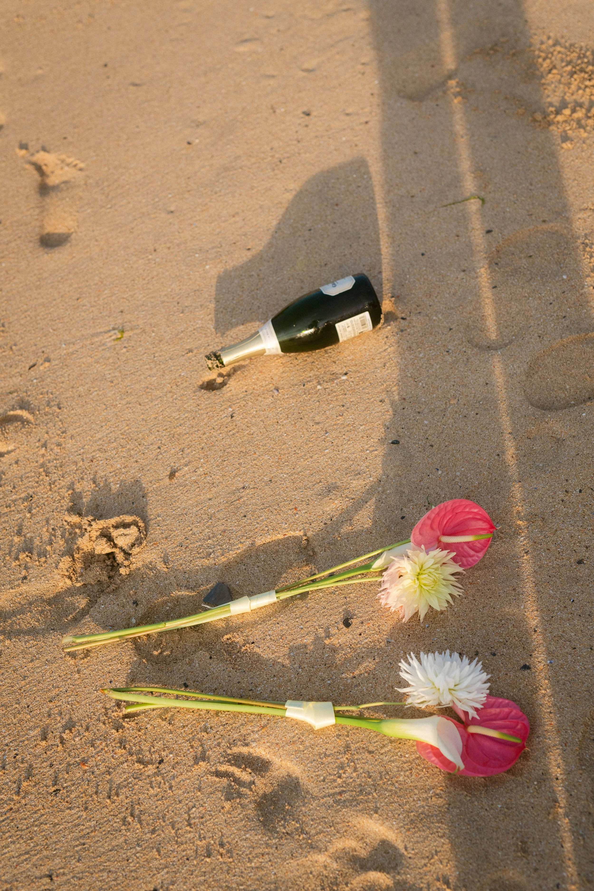 little details in the sand at a beach wedding in cornwall