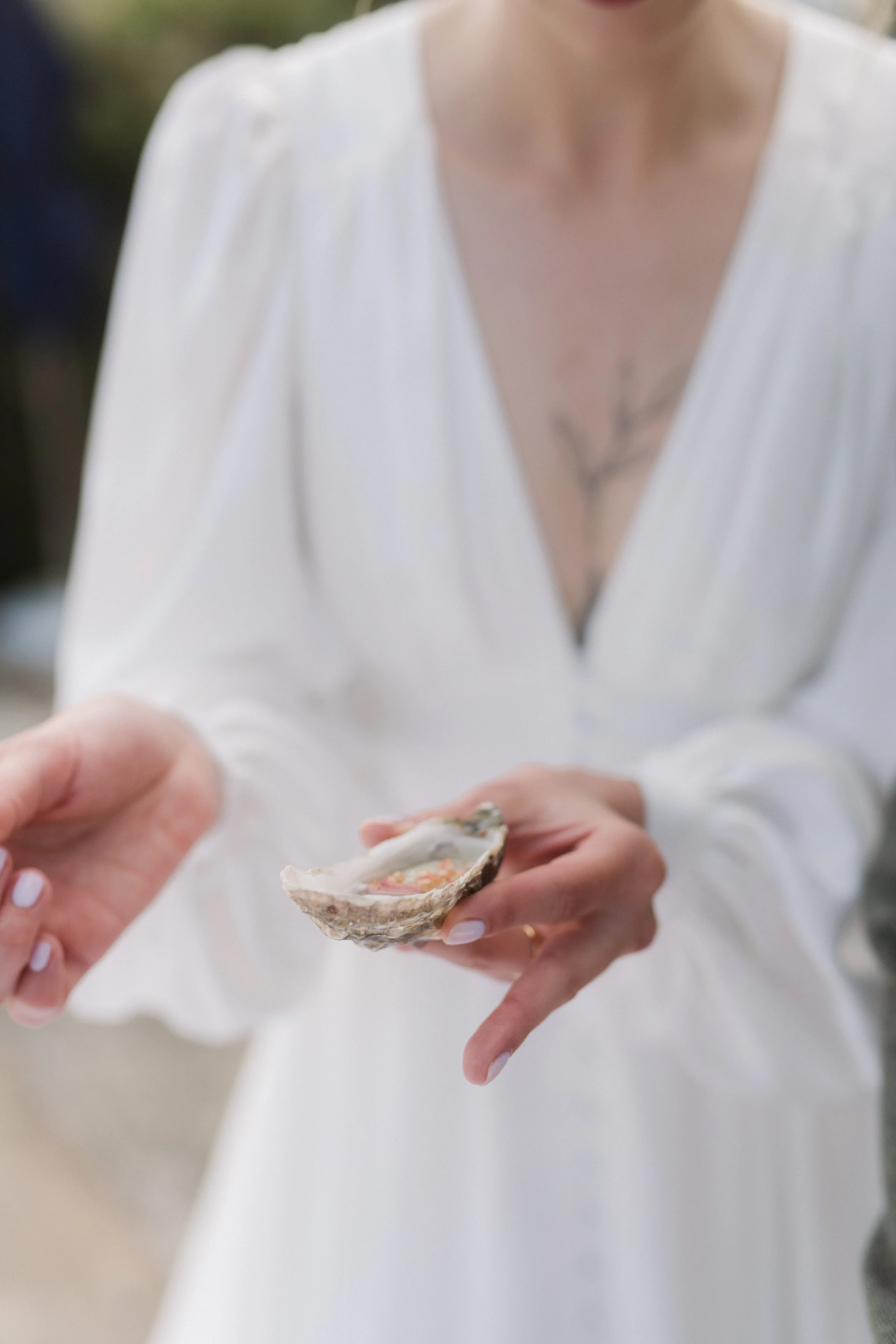 oysters for canapes at a seaside wedding venue in cornwall
