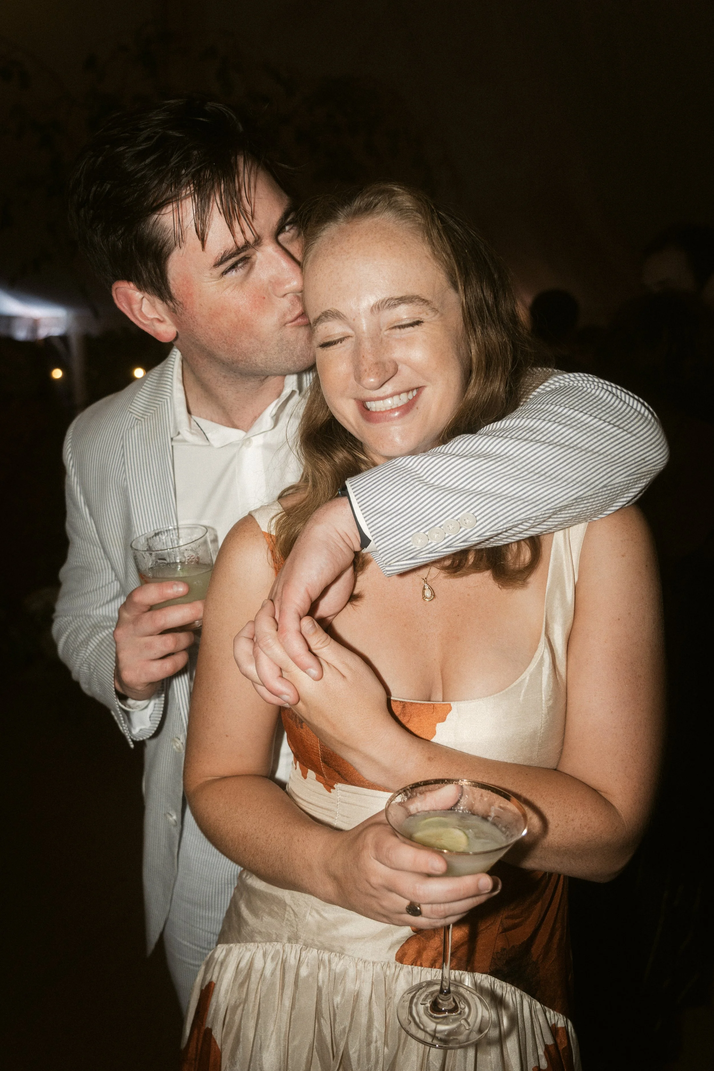 candid direct flash guest photos during evening cocktails at roscarrock farm in cornwall