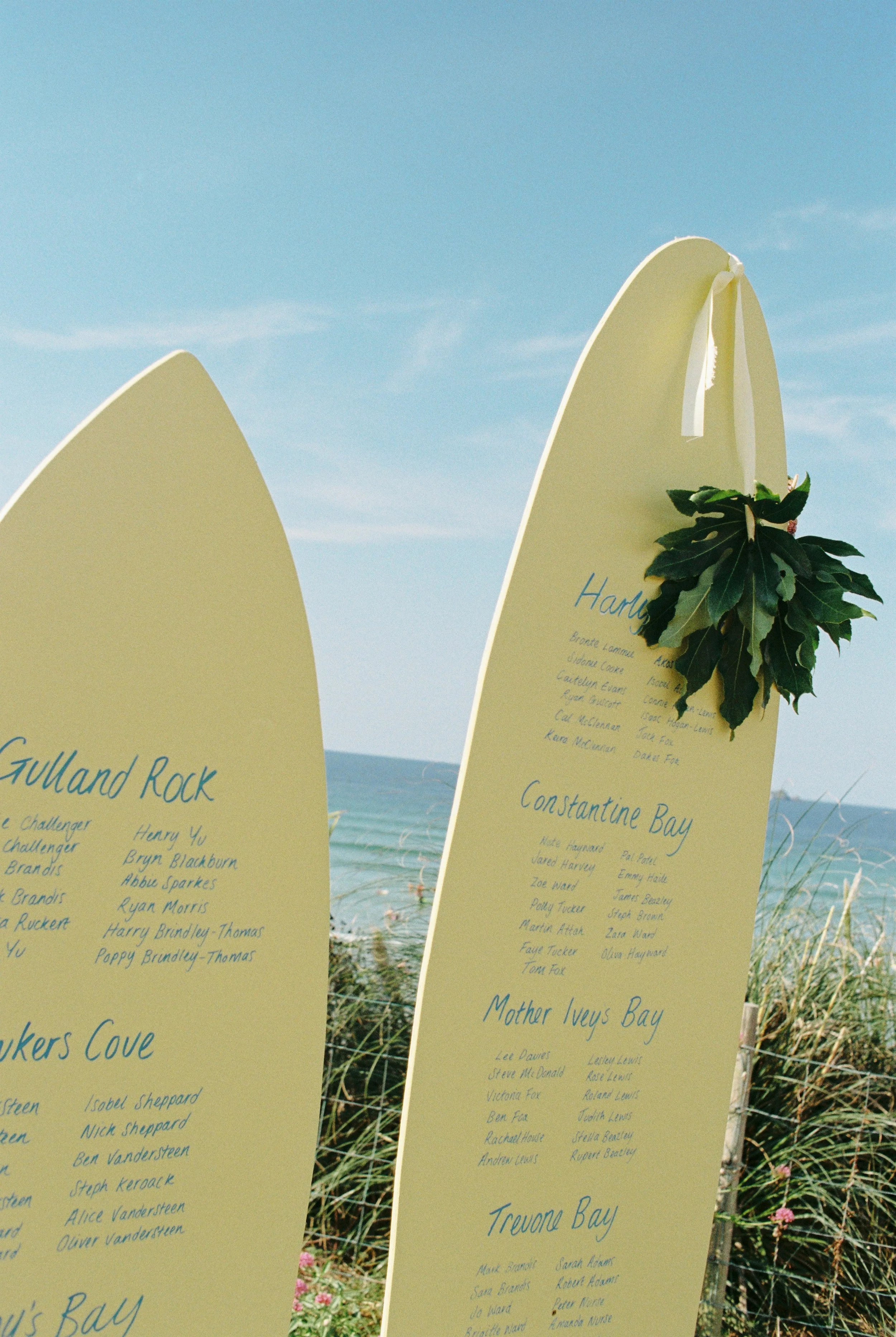 surfboard table names inspiration for a beach wedding