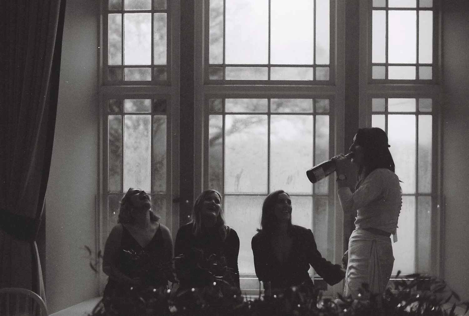 black and white natural documentary film photography of leona and chester's winter wedding in penryn, cornwall